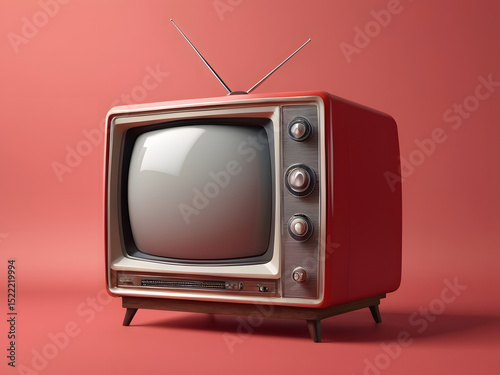 vintage television on red background , retro tv 