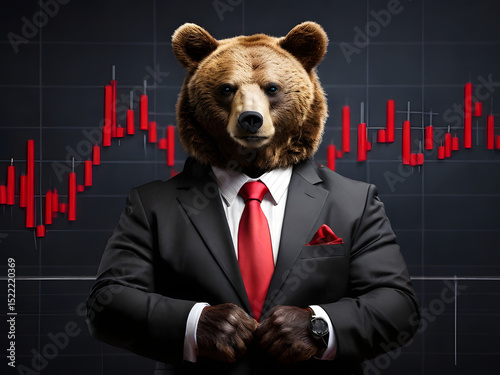  bear businessman on bear stock market graph