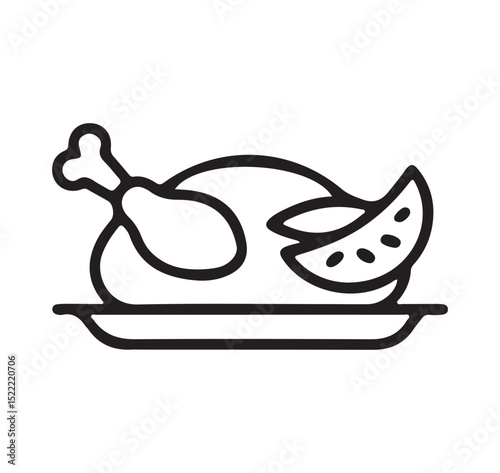 Roasted chicken turkey icon set collection. Roasted chicken turkey Outline flat Icon. vector illustration 