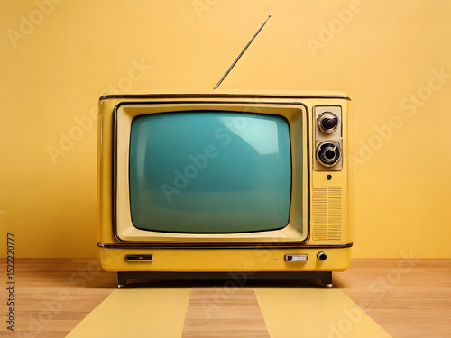 vintage television on yellow background , retro tv 