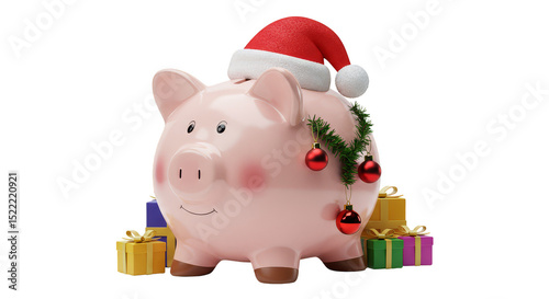 3d Render of Piggy Bank with Santa Hat Festive Savings Christmas Holiday