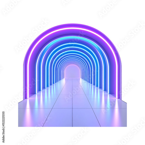 Fototapeta Naklejka Na Ścianę i Meble -  Abstract neon archway tunnel purple blue light design on transparent background