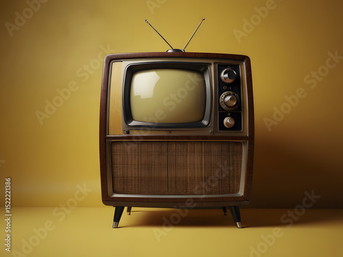 vintage television on yellow background , retro tv 