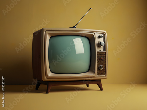 vintage television on yellow background , retro tv 