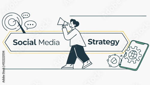 Social Media Strategy – Digital Engagement and Marketing Plan Vector Illustration