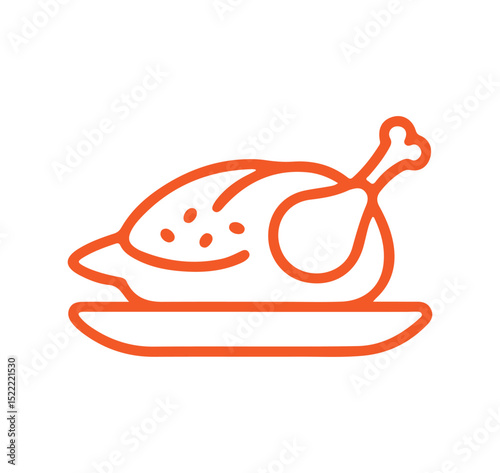 Roasted chicken turkey Thin line art. vector illustration eps 10