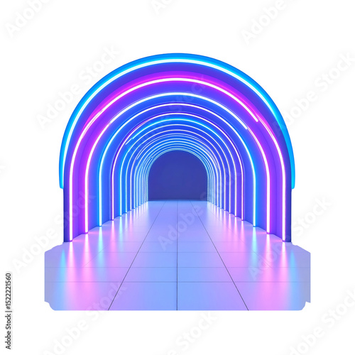 Fototapeta Naklejka Na Ścianę i Meble -  Abstract neon tunnel futuristic purple blue glowing on transparent background