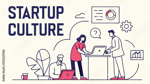 Startup Culture – Innovation, Team Spirit, and Modern Workplace Vector Illustration