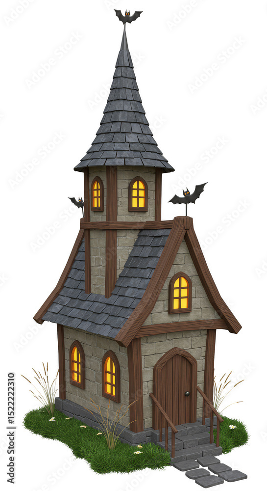 Fototapeta premium 3D Rendering Halloween House with Bats Isolated Transparent Background
