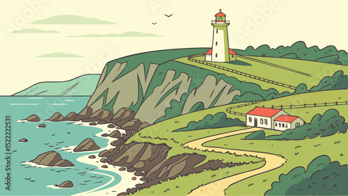 Jeju Island – Scenic Coastal Landscape and Natural Wonders Vector Illustration