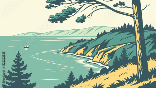 Lake Baikal – Majestic Siberian Lake and Natural Beauty Vector Illustration