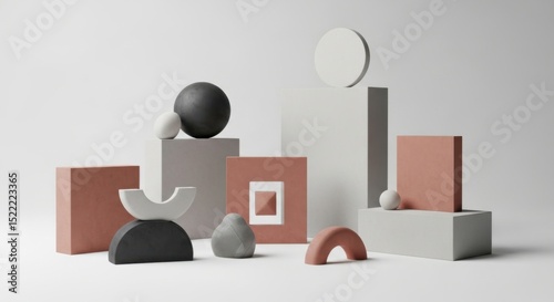 Geometric Still Life Arrangement of Shapes and Textures on White Backdrop