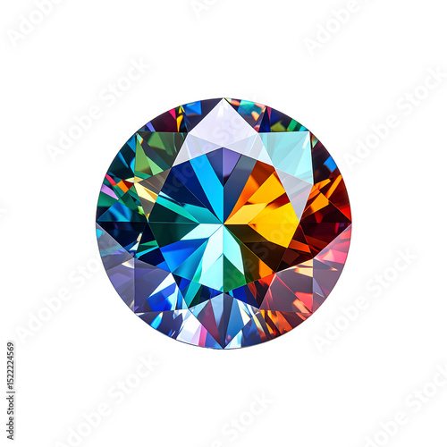 Brilliant rainbow gemstone diamond close up shot red on transparent background