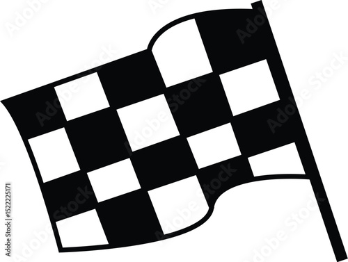  Single Checkered Flag (waving below). Checkered flag waving below the pole. Black and white design eps (gradient free). Isolated and includes optional square halftone ground shadow.
