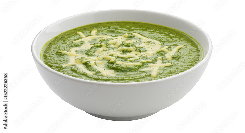 Close up of Spinach Cream Soup Bowl with Cheese Transparent Background Close up of Spinach Cream Soup Bowl with Cheese Transparent Background