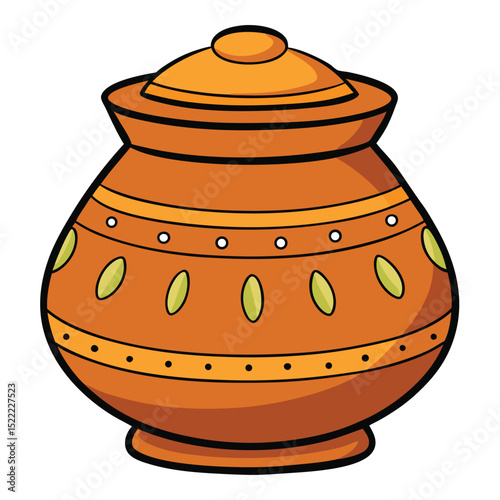 Beautifully crafted clay pot (matka), used for cooling water, traditional Indian.