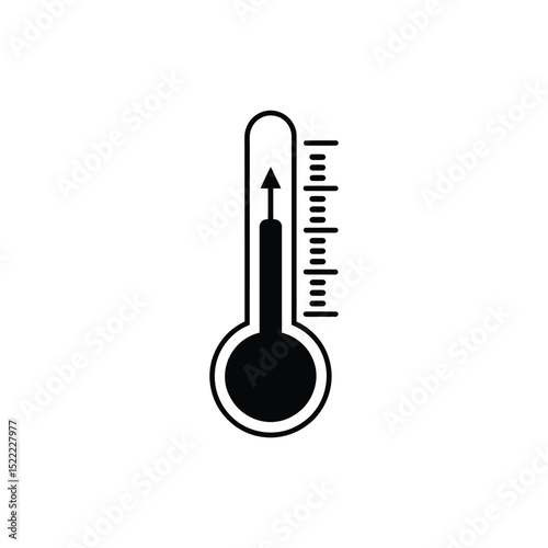 Black and White Thermometer Icon with Rising Temperature on a White Background