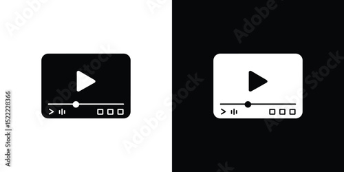 Black and White Video Player Icons with Play Button and Control Elements Displayed