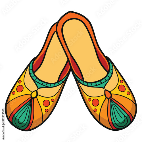 Pair of intricately embroidered juttis, traditional Indian footwear.