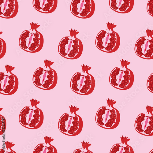 Seamless pattern with Garnet with outlines female labia. Vulva