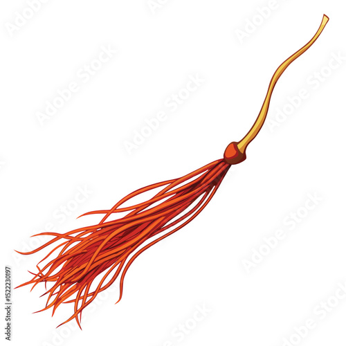 Single saffron strand on a white surface, delicate and precious spice.