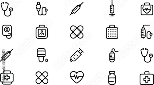 Medical Equipment Icon Set – Editable Vector Icons for Healthcare and Hospital Use
