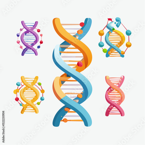 Colorful DNA Double Helix Structures Molecular Biology Illustrations