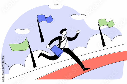 Roadmap achievement, business success journey, progress to reach goal