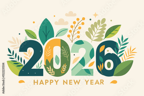 Happy New Year 2026 Nature Vertical Design – Minimalist White Eco-Friendly Poster.