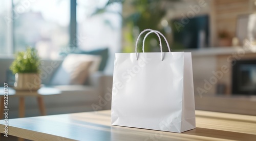 Minimalist Paper Bag Branding Mockup on Natural Wood Texture