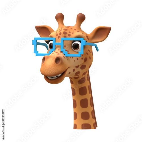 Illustration Funny Giraffe Portrait with Glasses on Transparent Background