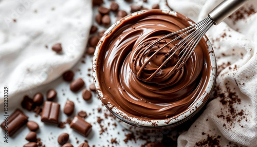 Homemade chocolate cream with whisk. World Chocolate Day concept