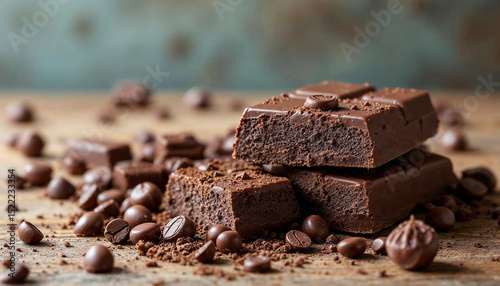 World Chocolate Day concept. Chocolate on wood table with blur background