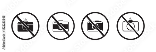 no photography sign, no camera icon Flat logo set collection