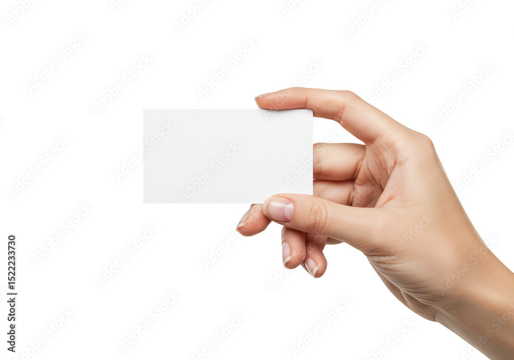 Fototapeta premium Hand Holding Blank White Business Card Paper Isolated Mockup Template