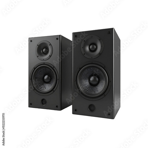 High fidelity black stereo speakers modern audio on transparent background hifi