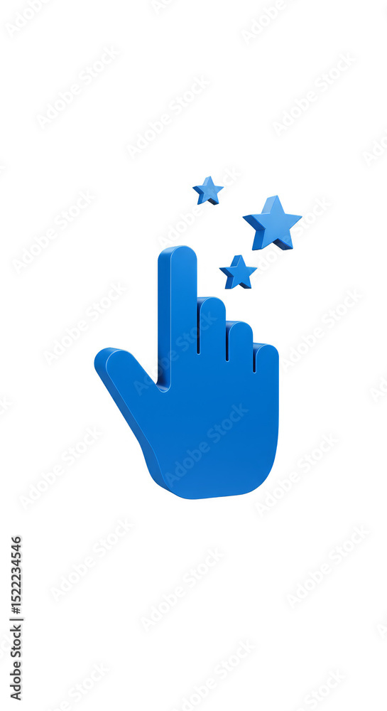 Fototapeta premium Illustration Of Blue Hand Cursor With Stars On Transparent Background 3D