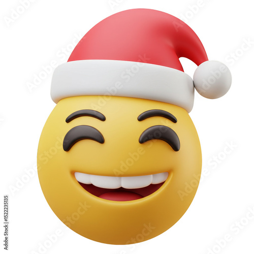 Illustration Of Cheerful Emoji Wearing Santa Hat Transparent Background