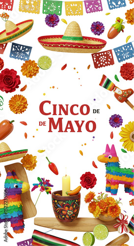 Illustration Cinco De Mayo Festive Mexican Decorations On Transparent Background