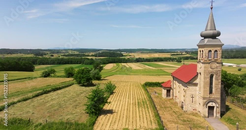 Aerial view of the St. Catherine's Chapel in the Fields near Erdovec, Northern Croatia