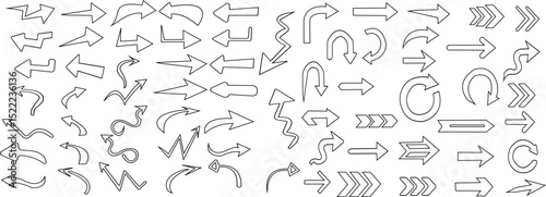 矢印のベクターイラストセット　アイコン、シンプル　線画