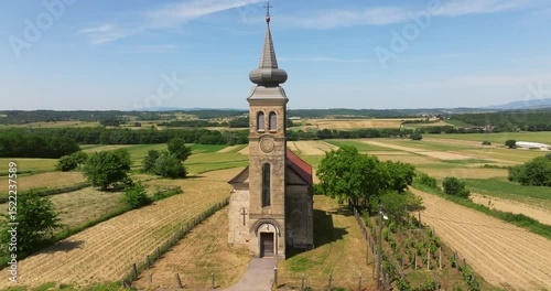 Aerial view of the St. Catherine's Chapel in the Fields near Erdovec, Northern Croatia