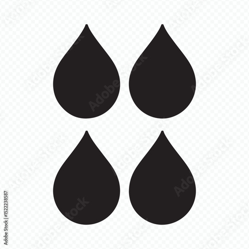 Black water drop silhouettes in teardrop shapes vector set