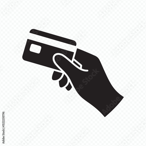 Black silhouette of hand holding credit or debit card Vector