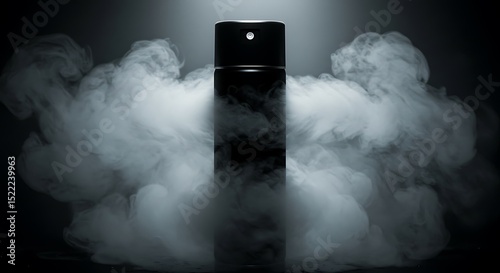 Mysterious Black Perfume Bottle Enveloped in Smoke Fragrance Photography