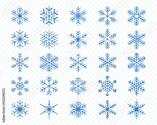 Vector snowflake icons set in blue for winter and festive design