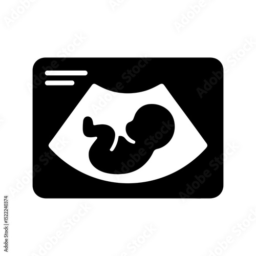 Ultrasound scan with fetus icon in solid style