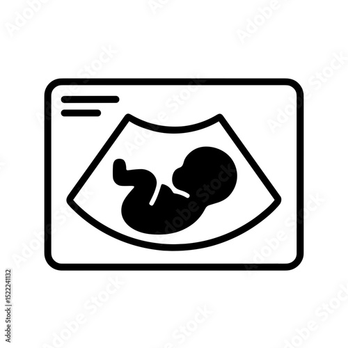 Ultrasound scan with fetus icon in outline style