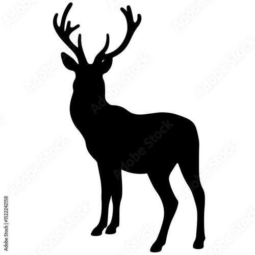 Silhouette of a reindeer standing against white background, winter spirit