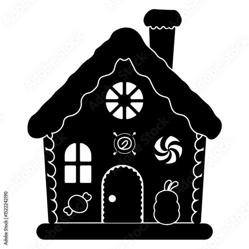 Gingerbread house silhouette with candy decorations, festive charm
